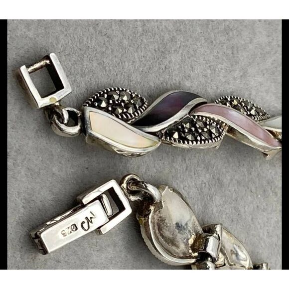 Vintage Marcasite~Abalone~Mother of Pearl Braid Bracelet DO NOT PURCHASE - Picture 5 of 6